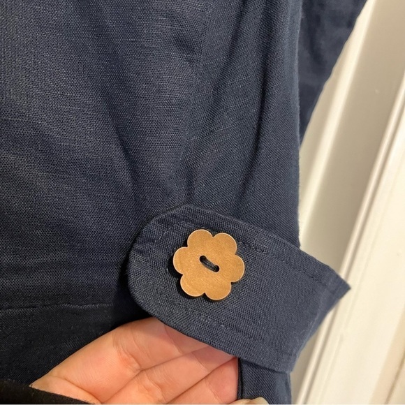 ModCloth Something Sixties Cotton Linen Dress Navy Blue Wood Buttons Size 28 - Picture 3 of 7